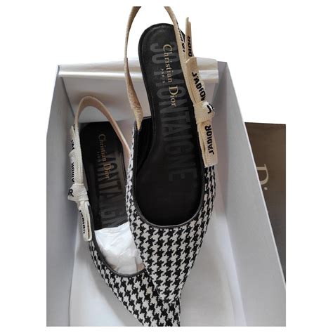 J'Adior Slingback Ballerina Flat Black and White Cotton 